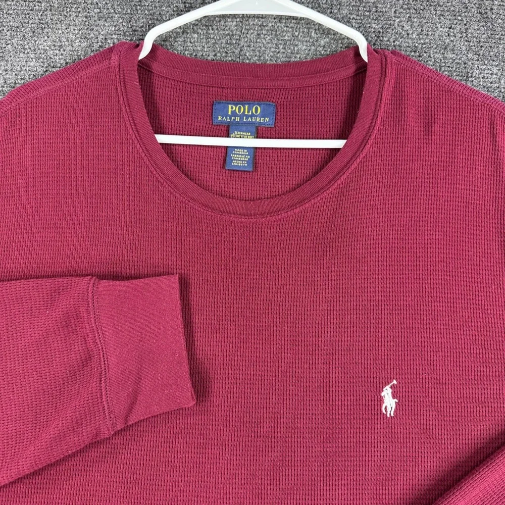 Polo Ralph Lauren Thermal Shirt Mens‎ 2XL XXL Burgundy Waffle Knit Sleepwear Top